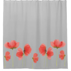Gorgeous grey & red floral shower curtain