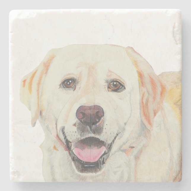 Gorgeous Hand Drawn Yellow Lab Marble Coaster (Front)