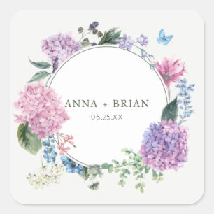 Gorgeous Hand-painted Hydrangea Floral Wedding Square Sticker