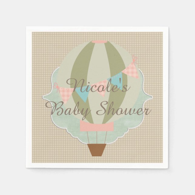 Gorgeous Hot Air Balloon Neutral Baby Shower Napkin (Front)