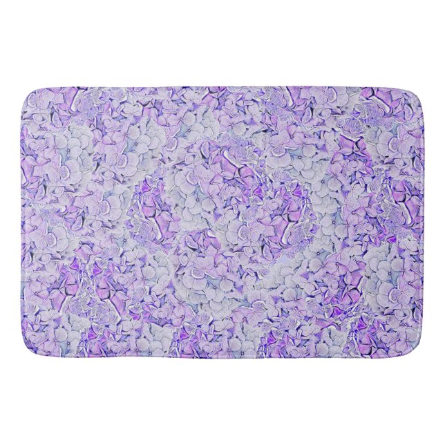 Gorgeous hydrangea pattern in lavender, floral  bath mat (Front)