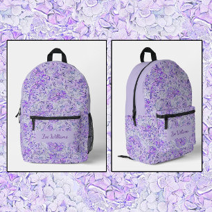 Gorgeous hydrangea pattern in lavender, floral printed backpack
