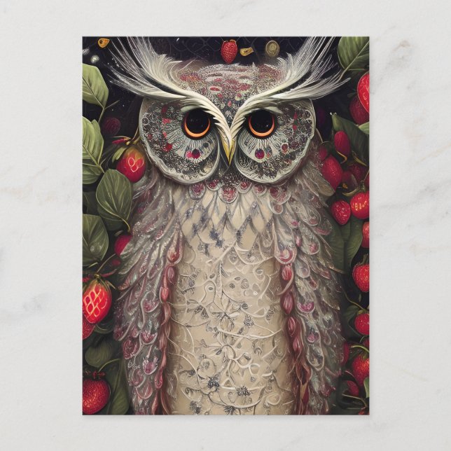 Gorgeous Intricate Winter Spring Owl Made of Ornat Postcard (Front)