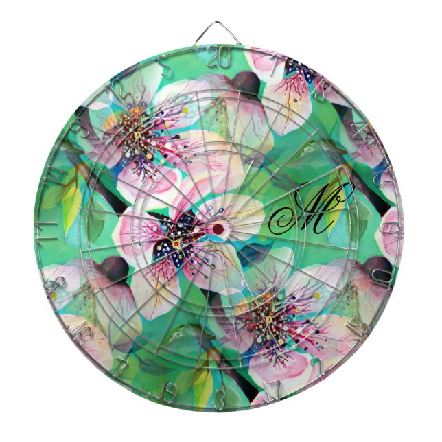 Gorgeous Japanese Sakura Cherry Tree Monogram Dartboard (Front)