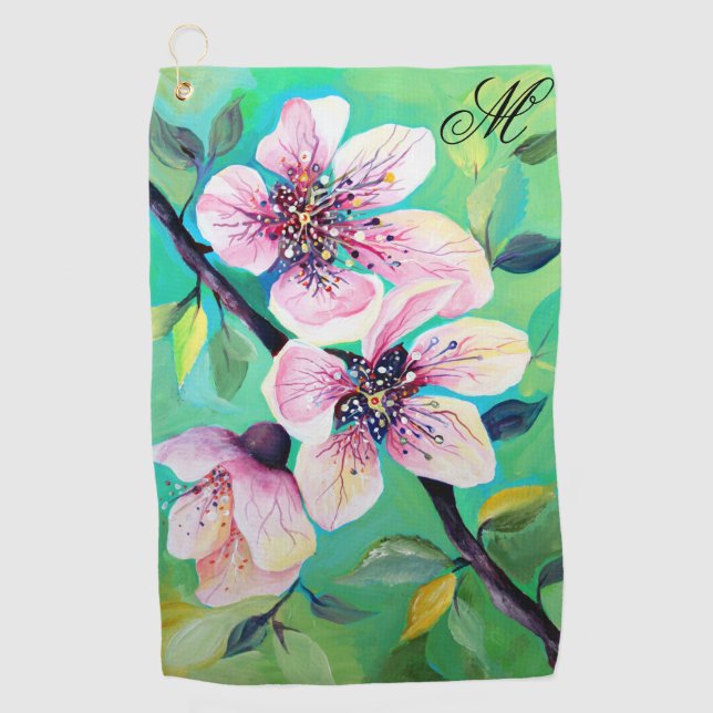 Gorgeous Japanese Sakura Cherry Tree Monogram Golf Towel (Front)