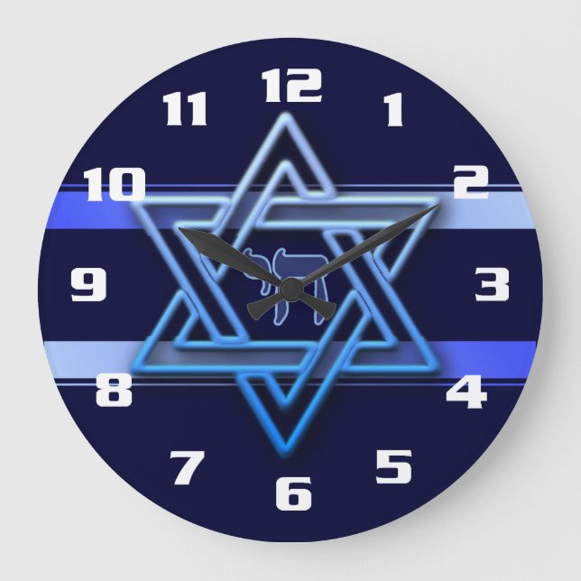 Gorgeous Jewish Star of David Blue and White Large Clock (Front)