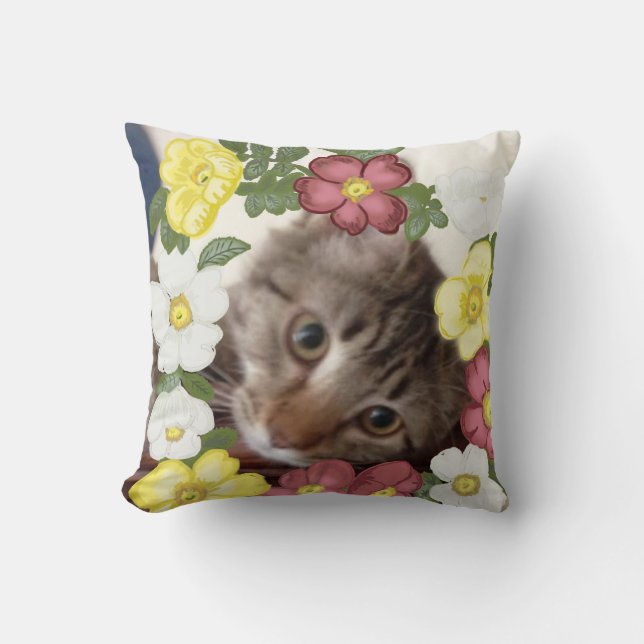 Gorgeous Kitten and Flower Garland Cushion (Front)