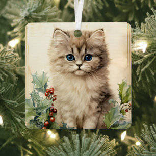Gorgeous Kitten Christmas Metal Tree Decoration
