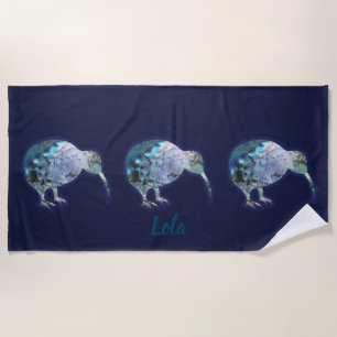 Gorgeous Kiwi Bird Pattern, Personalised with Name Beach Towel