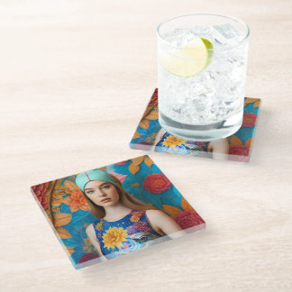 Gorgeous lady with tattoo glass coaster