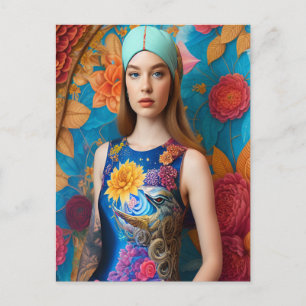 Gorgeous lady with tattoo postcard