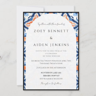 Gorgeous Light Blue And Red Wedding Invitation