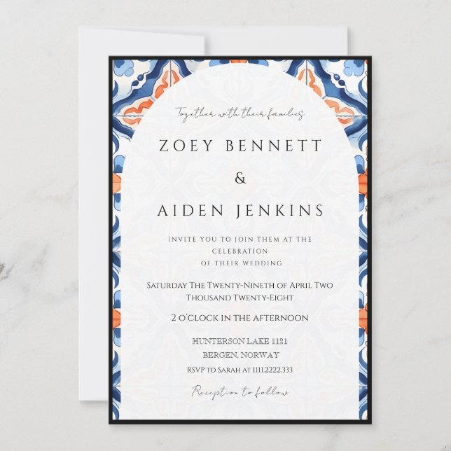 Gorgeous Light Blue And Red Wedding  Invitation (Front)