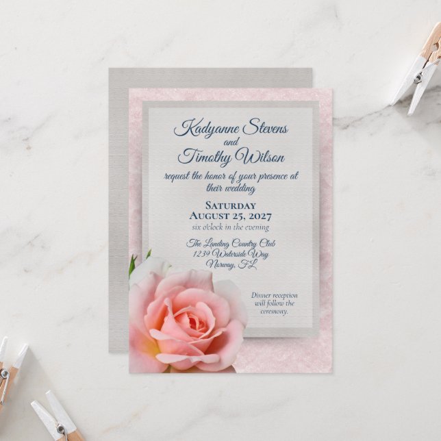 Gorgeous Light Pink Rose Wedding Invitation (Front/Back In Situ)