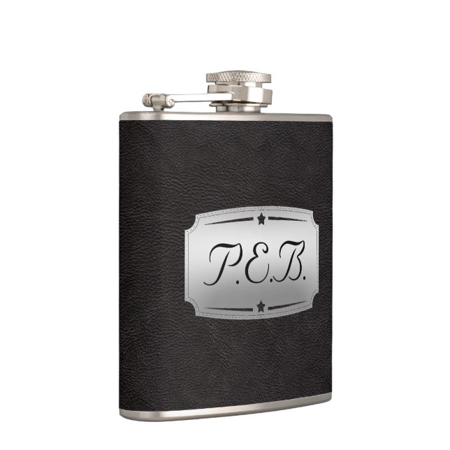 Gorgeous masculine Black Leather Look Monogram Hip Flask (Right)