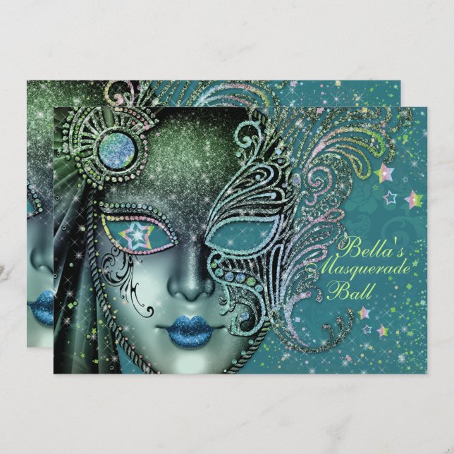 Gorgeous Masquerade Party Invitations (Front/Back)