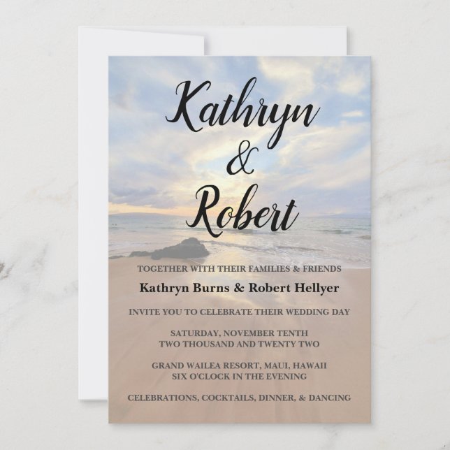 Gorgeous Maui Beach Wedding Invitation (Front)