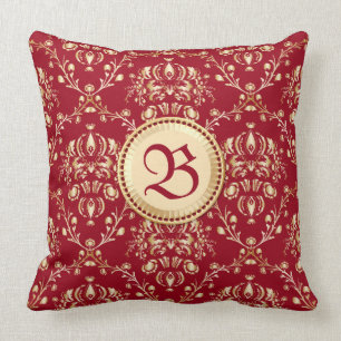 Gorgeous Mediaeval Gold Damask Carmine Red Cushion