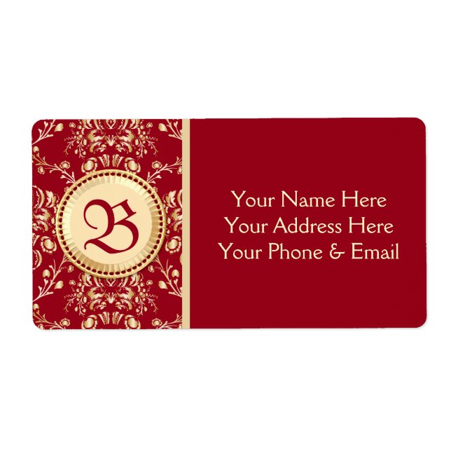 Gorgeous Mediaeval Gold Damask Carmine Red Monogra (Front)