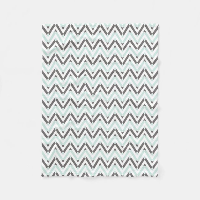 Gorgeous Mint Grey White Chevron Pattern Fleece Blanket (Front)