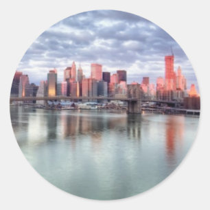 Gorgeous morning view and city reflections classic round sticker