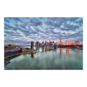 Gorgeous morning view and city reflections poster