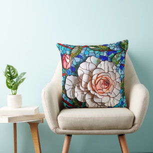 Gorgeous Mosaic Flowers Pattern Cushion