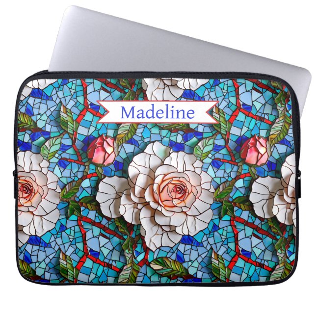 Gorgeous Mosaic Flowers Pattern Personalised Laptop Sleeve (Front)