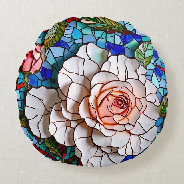 Gorgeous Mosaic Flowers Pattern   Round Cushion (Front)