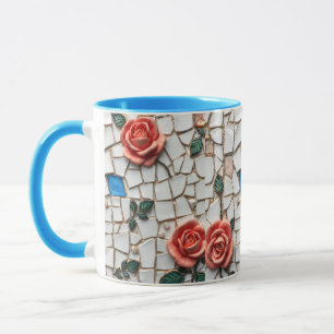 Gorgeous Mosaic Pin and Blue Roses Pattern   Mug
