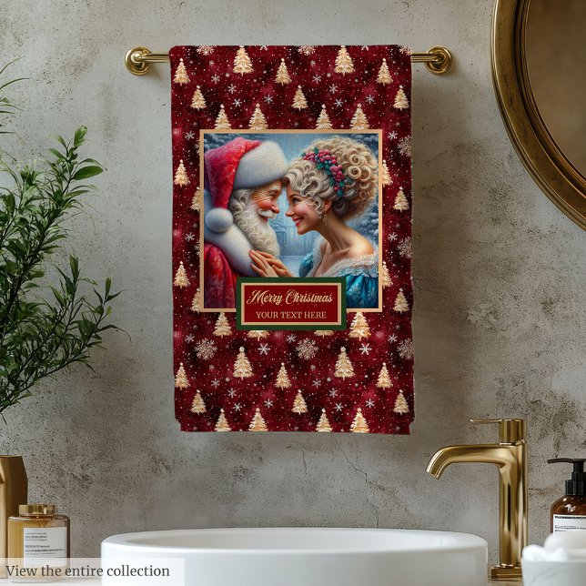 Gorgeous Mr. and Mrs. Claus Cranberry Bath Towel (Gorgeous Mr. and Mrs. Claus Cranberry Bath Towel)