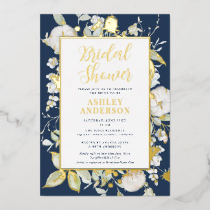 Gorgeous Navy Blue Botanical Bridal Shower Gold