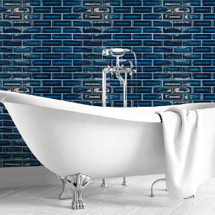 Gorgeous Navy Blue Subway Tile Brick Wallpaper