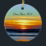 Gorgeous Ocean Shores beach sunset photo Ceramic Ornament<br><div class="desc">This beautiful ornament shows a spectacular,  colourful sunset  photo taken from a peaceful beach in Ocean Shores,  Washington.  Layers of clouds give the impression of an abstract painting.</div>