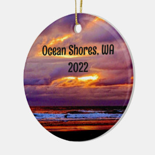Gorgeous Ocean Shores beach sunset photo  Ceramic  Ornament