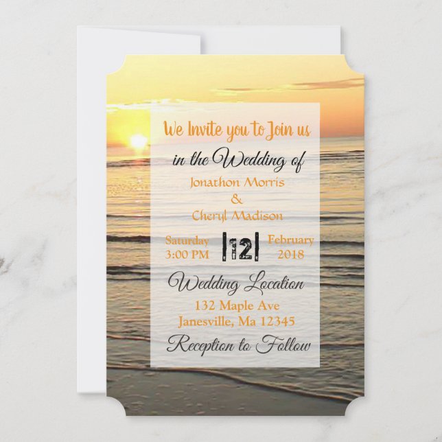 Gorgeous Ocean Waves Sunset Wedding Invitations (Front)