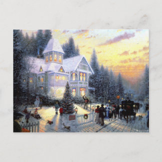 Gorgeous Old Fashioned Christmas Scene Holiday Postcard