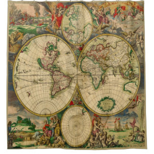 Gorgeous old-world vintage map shower curtain