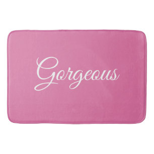 Gorgeous or Your Message, White Script, Pink Bath Mat
