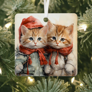 Gorgeous Orange Kitten Couple Christmas  Metal Tree Decoration