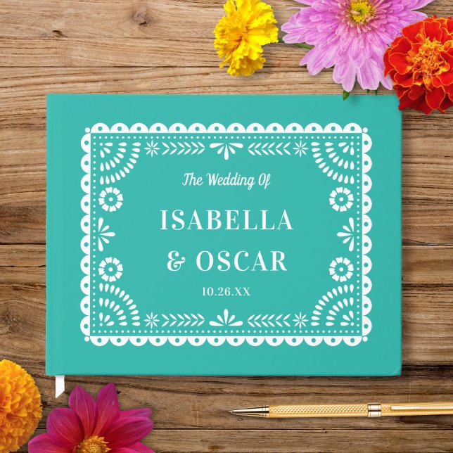 Gorgeous Ornate Papel Picado Aqua Wedding  Guest Book (Creator Uploaded)