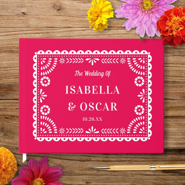 Gorgeous Ornate Papel Picado Hot Pink Wedding  Guest Book (Creator Uploaded)