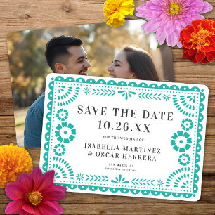 Gorgeous Ornate Papel Picado Photo Aqua Wedding Save The Date