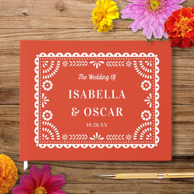 Gorgeous Ornate Papel Picado Warm Red Wedding  Guest Book (Creator Uploaded)