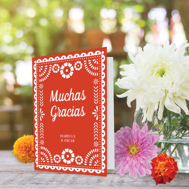 Gorgeous Ornate Papel Picado Warm Red Wedding Thank You Card (Creator Uploaded)