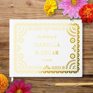 Gorgeous Ornate Papel Picado Wedding Gold Guest Book