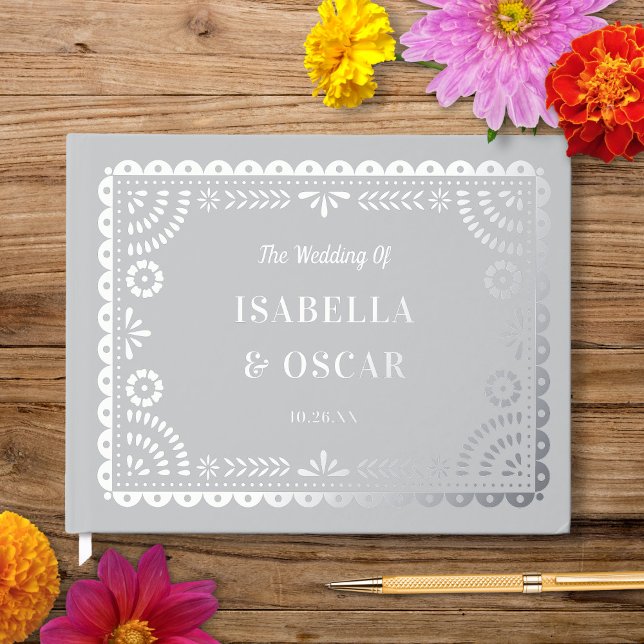 Gorgeous Ornate Papel Picado Wedding Silver Guest Book (Creator Uploaded)