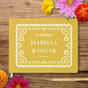 Gorgeous Ornate Papel Picado Yellow Wedding Guest Book