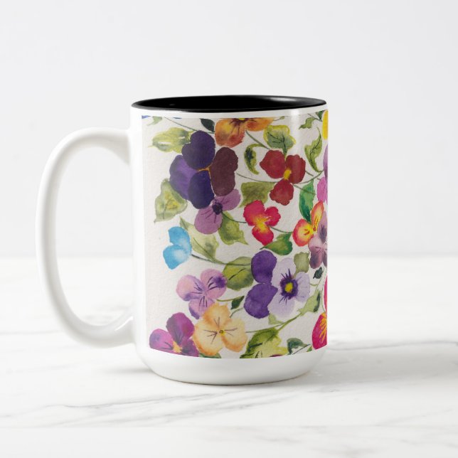 Gorgeous Pansie Two-Tone Mug, 15 oz Coffee Mug (Left)
