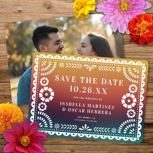Gorgeous Papel Picado Photo Sunset Ombré Wedding Save The Date